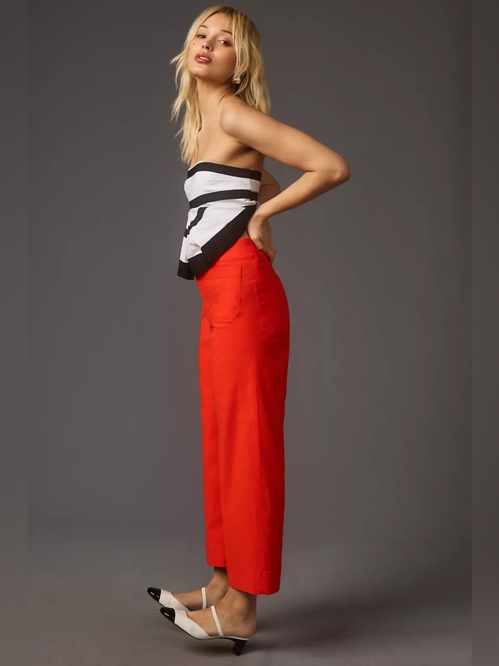 Anthropologie Maeve The Colette Cropped Wide-Leg Trousers Orange Red Size 31 - Picture 3 of 13